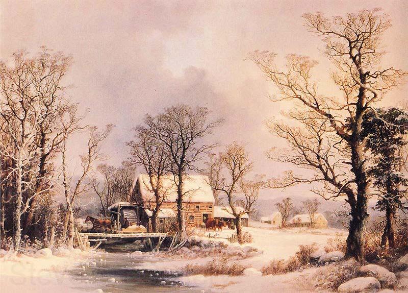 George Henry Durrie Winter in the Country, The Old Grist Mill Norge oil painting art